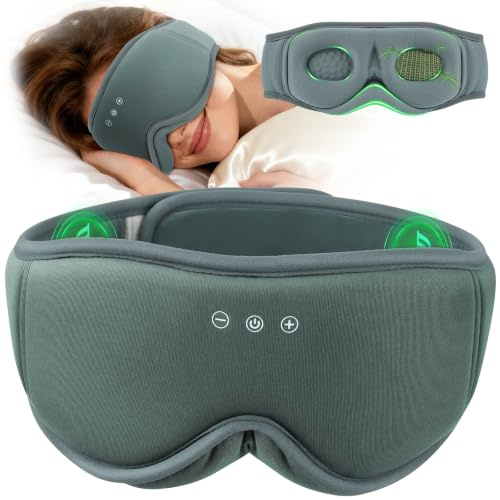 MUSICOZY Sleep Mask Headphones Bluetooth 3D Bamboo Cotton Sleep Headphone | Ultra-Silent Strap, 100% Blackout Eye Mask With Headphones & 16H Playtime. Perfect For Side, Hot & Light Sleepers