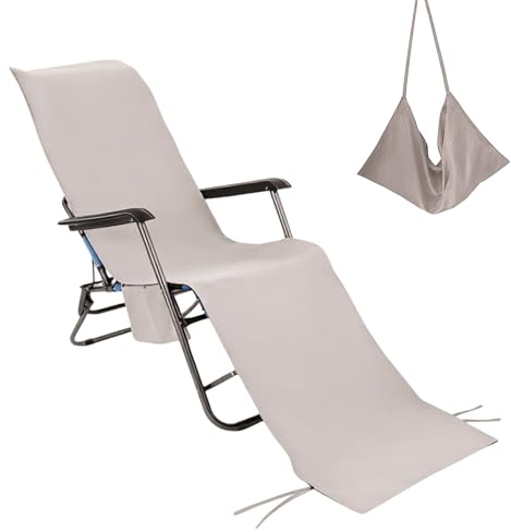 letsinstyle Funda de Toalla para Sillón, Fundas para Tumbonas de 84 x 29 Pulgada con Bolsillos, Toallas de Rayas Grises para Tumbonas, Ideales para Tomar el Sol En Vacaciones, Playa, Hotel
