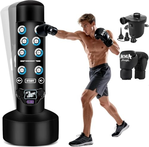 NZQXJXZ Upgraded Punch Bag for Adults with Interactive Music Mat, 69'' Boxing Bag with Scoring, Light, Music Pad, Boxing Gloves and Electric Air Pump, Kickboxing for Beginners Training MMA
