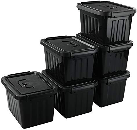 Uumitty 6 Packs 6 L Small Plastic Storage Box with Lid, Black