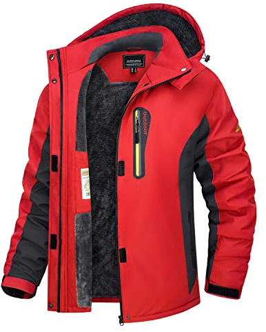 TACVASEN Veste Ski Femme Manteau Femme Hiver Chaud Veste Polaire Anorak Blouson Moto Coupe Vent Imperméable Parka Capuche Amovible Sport Rouge, L