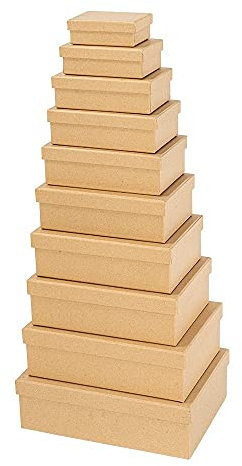 Ideen Herz Geschenkboxen mit Deckel | Kraftpapier | Pappboxen | 10 verschiedene Größen ineinander, groß bis klein | stabiler Karton | ideal für Geburtstag & Hochzeit | rechteckig | 8,5 bis 24 cm