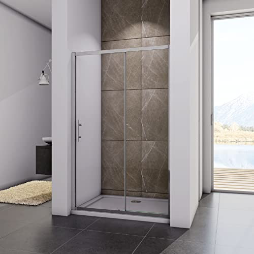 120x185CM MAMPARA DE DUCHA PUERTA CORREDERA MARCO CROMADO CRISTAL TEMPLADO TRANSPARENTE 5 MM