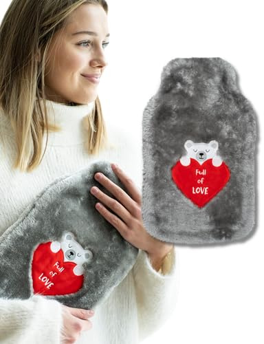 soxo Varmvattenflaska Hot Water Bottle Värme Heater Värmare Värmeflaska Plyschöverdrag Lindrar Muskelvärk Full Of Love