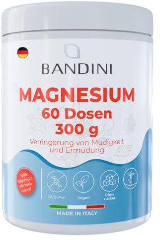 Bandini® Magnesium Pulver 300g | 60 Portionen | Hoher Magnesium Gehalt (430 mg pro Dosis) | Top Löslichkeit | Für Muskelkrämpfe, Nervensystem, Müdigkeit, Verstopfung | Laborgeprüft, vegan, hochdosiert