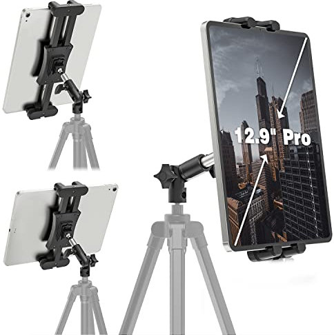 Cenawin Heavy-Duty Tablet Halterung für Stativ Tablet Stativ Halter Adapter mit Verstellbarer Arm für Kamera Einbein Stativ, Stativhalterung für iPad Pro Air Mini, 4,7-13,5 Tablets Smartphones