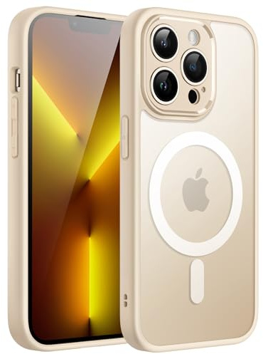 JETech Magnetisch Hülle für iPhone 13 Pro Max 6,7 Zoll Kompatibel mit MagSafe, Durchscheinende Matt Handyhülle Rückseite mit Voll Kamera Schutz Dünn Stoßfest Schutzhülle (Beige)