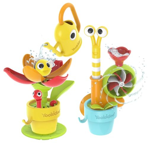 Yookidoo Jouet de bain pour bébé de 1 à 3 ans avec escargot pop-up et fleur avec arrosoir à fixer à n'importe quelle baignoire, idéal pour garçons, filles et enfants