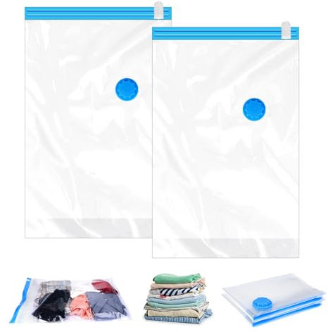 2Pack Vacuum Storage Bags for Clothes, 40x60cm Travel Essentials Sealer Compression Bags, Space Saver Vacuum Cubes Packing Bags, Storage Bags Vacuum Sealed for Clothing, Pillows, Blankets Storage
