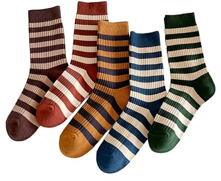 CKPLAS 5 paia di calzini a righe colorate in stile retrò, bei calzini sportivi da donna, Multicolore, Taglia M-XL