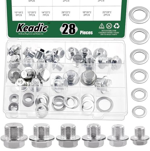 Keadic 28Pcs Universal Ölablassschraube Dichtung Sortiment Kit, Automotive Metric Ablassschrauben Kompatibel mit Jeep GM Ford Honda Toyota Nissan