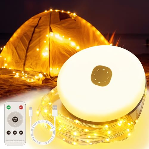taiyongkang upprollbar campingljusslinga 10 m, LED-campingljusslinga med USB-batteri 2 000 mAh, magnetisk tältljusslinga camping med krok, bärbar campinglampa för utomhus och tält