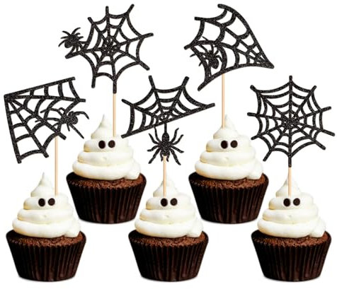 25 Pack Halloween Spider Cupcake Toppers Spider Web Halloween Baby Shower Cupcake Picks Halloween Baby Boy Girl First Birthday Halloween Theme Party Decorations Supplies