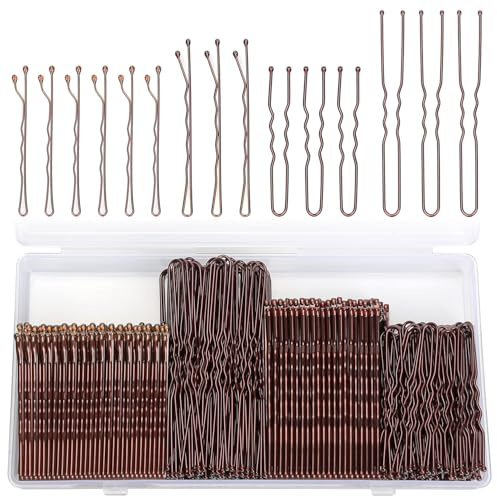 250 Pcs Hair Pins Bobby Pins Brown Hair with Storage Box, Wavy Bobby Pins 2inch 2.4inch, U Shaped Hair Pins 2inch 2.8inch, Suitable for All Hair Types, Hair Clips Hair Pin for Women and Girls