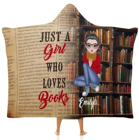 SweetJECCU Personalised Portable Blanket Hoodie Just A Girl Who Loves Books Blanket Gift for Reading Lovers Bookworm Reader Gifts (Style 5)