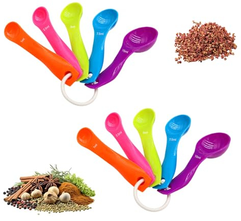 WOUYTPE 10 Pezzi Misurino in Grammi Colorati, Misurini Grammi Colorati, Cucchiaio Dosatore Grammi, Cinque Misurini da Cucina, Utilizzati per Dosare Farina, Zucchero, Condimenti, Cereali, ecc