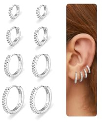 Kenivira 4 Paar Ohrringe Silber 925 Creolen Silber 925 Ohrringe Set für Damen Hypoallergen Kleine Creolen Ohrringe mit Zirkonia Für Mehrere Piercings 6/8/10/12mm