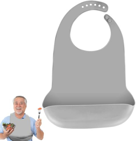 Bavoir en silicone lavable, réutilisable, pour adultes, hommes, femmes, bavoirs imperméables pour adultes, personnes âgées et handicapées (gris)