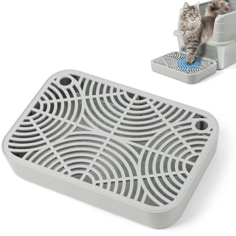 Kalolary Rampe de litière pour chat avec couche filtrante - Marches antidérapantes pour litière - Idéal pour les chats de petite et moyenne taille (Gris Clair E-type Plat)