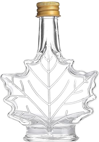 Bottiglie di sciroppo d'acero, bottiglia di sciroppo di vetro a forma di foglia riutilizzabile da 250 ml con coperchi, barattoli di inscatolamento portatile di grado alimentare per conservare liquidi