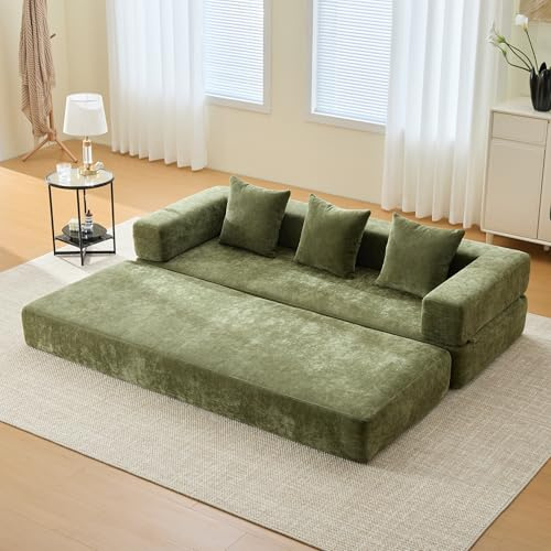 Sapgaks Canapé Convertible 2 Places avec Poches latérales et Base antidérapante,canapé modulaire en Chenille,Peut être combiné Librement,canapé lit,pour Le Salon,l'aire de Jeux,Vert