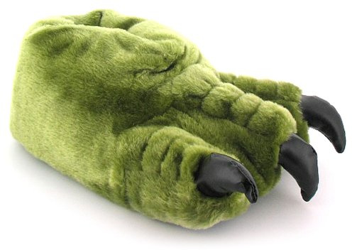 Wynsors Mens Novelty Slippers - Slip On Khaki Green Monster Claw Funny Mens Slippers. Animal Design, Funny character style Slipper. Monster Silly footwear Khaki 6 UK