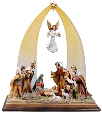 Comfy Hour 12.5 Holy Family Nativity Scene Figurine with Angel, Traditional Christmas Religious Statue, Christ Child Mary Joseph and Three Wise Men, Holiday Home Decor Accent, 1 Piece