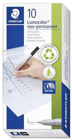 STAEDTLER 311-9 Lumocolor Non-Permanent Pen, Superfine Line Width 0.4mm - Black (Box of 10)