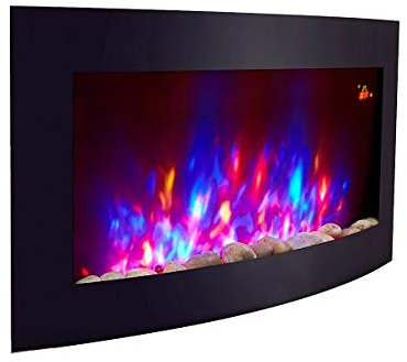 2018 New Large Wall Mounted Electric Fire Place Fireplace Heater with Black Curved Glass Screen Plasma Style 2000W MAX