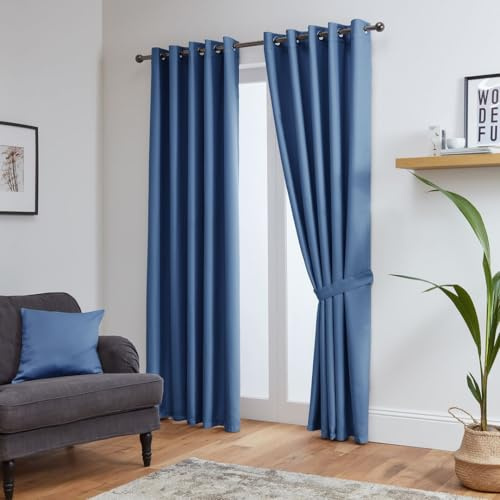 John Aird Blackout Curtains Thermal Energy Saving Eyelet Curtains for Bedroom & Living Room Including Tie Backs (Blue, W 46 x L 54 (2 Panels)