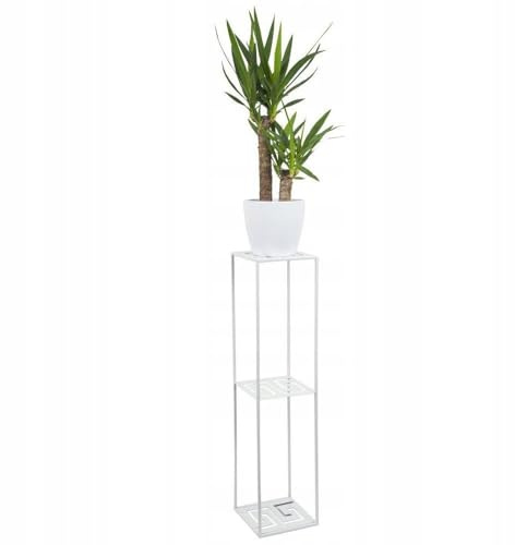 HowHomely Växtpall metallpall växter 100 cm tre nivåer – blompall metall vackra ornament – blompelare växtpall hög – blompelare metall vit