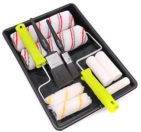COTTAM | 9 Inch Paint Roller and Tray Set | Emulsion Non Drip Paint Roller Sleeves | Gloss Paint Brushes | Decorating Set for Ceiling, Walls, Doors & Trim