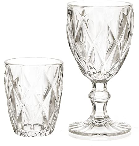 KEDEA Bicchieri in Vetro e Calici in Vetro, Set 12 Pezzi (6 Bicchieri + 6 Calici), Modello Grand Pavé, Vetro Trasparente, Capacità 350 Cc, Lavabili in Lavastoviglie