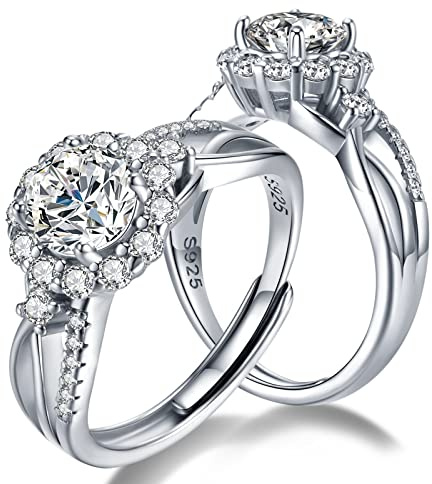 Atylyk Adjustable Moissanite Ring 1 Carat Engagement Wedding Promise 925 Sterling Silver Solitaire Rings for Women