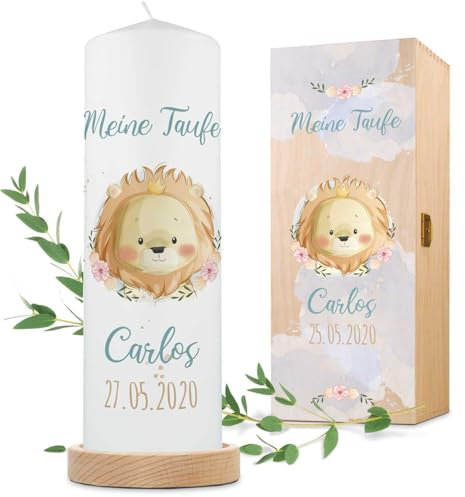 GRAVURZEILE Candela Stampata Battesimale con Nome e Data - Brillante per Battesimo - Regalo Personalizzato per Ragazze e Ragazzi - Pilastro di Alta