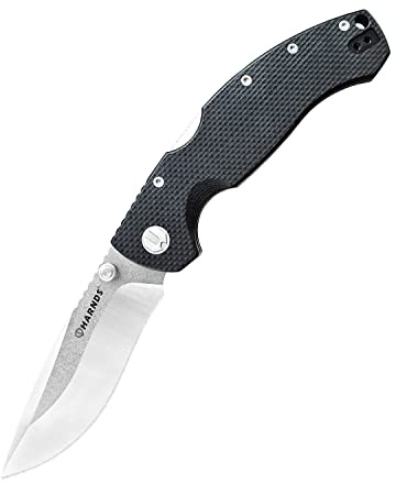 Harnds Timberwolf Cuchillo plegable con hoja de acero D2 de 9.14cm cuchillo de camping con mango backlock G10 filo liso y clip de bolsillo (Lavado de piedra + satén)