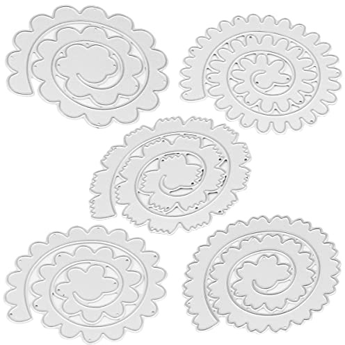 ANCLLO 5 Troqueles de Corte de Metal Fino con Flores en Espiral 3D,Hojas de Flores de Boda, Plantillas de Corte para álbum de Recortes de Bricolaje,Troqueles de Papel Decorativos para Hacer Tarjetas