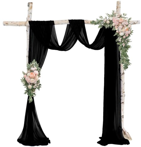 ROMANKAS Tenda ad arco per matrimonio, 1 pannello, 6,8 m, nero, tessuto trasparente, tende per matrimonio, chiffon, spina, tulle, tende, arco nuziale, festa, tenda da soffitto
