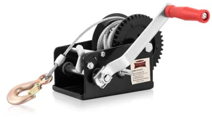 Dragon Winch Argano manuale 2500 lbs / 1133 kg con gancio e Cavo in Acciaio 10m per piccole imbarcazioni, moto, veicoli e officina | Verricello manuale a due velocità