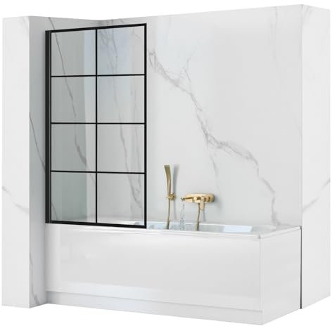 Rea Pare-baignoire Lagos-1 Fix Black 80 x 140 cm écran paroi de baignoire sur le mur, verre de sécurité 5 mm (Finition des profils: Noir)