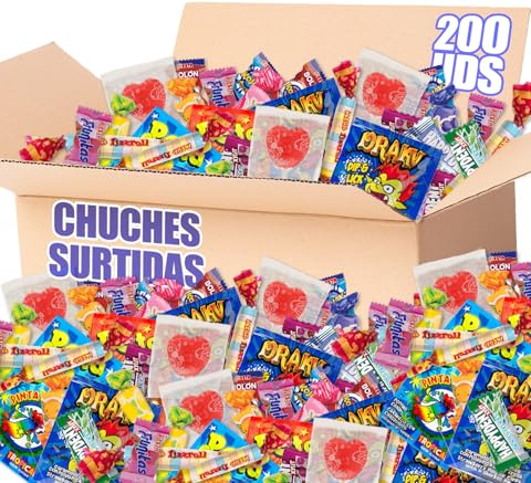 +200 Chuches Surtidas - Caja de +1,3kg Caramelos y Golosinas para Regalar en Halloween, Navidad, Cabalgata... - Cesta de Chuches y Caramelos Envueltos y listos para regalar