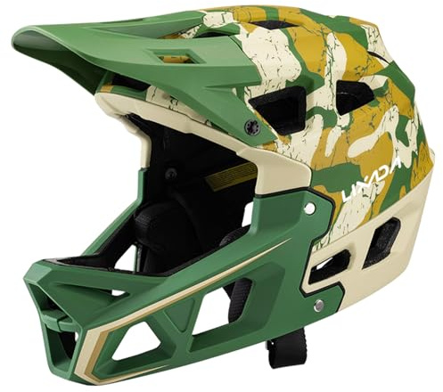 Lixada Casco da Mountain Bike Integrale per Adulti, Uomo e Donna, Circonferenza Testa 59-61 cm, Verde Mimetico
