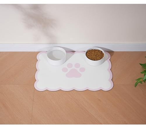 Ralxion Tappetino smerlato per l'alimentazione del cane, tappetini assorbenti per cibo e ciotola dell'acqua per cani, dispenser, carino ed elegante estetico rosa pastello smerlato tovaglietta per