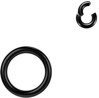 BodyAce Anillos PA de segmento con bisagras negras, 2G, 4G, 6G, 8G, 10G, 12G, anillos grandes BCR de acero quirúrgico, aro para tabique nasal, calibre de oreja, aros negros