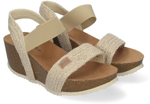 shoes&blues.es 84693 Sandalia de Cuna Bio para Mujer, Comodas, con Pala y Talon Abierto, Sin Cierre, Banda Elastica, Ideales para Primavera Verano Beige Talla 38
