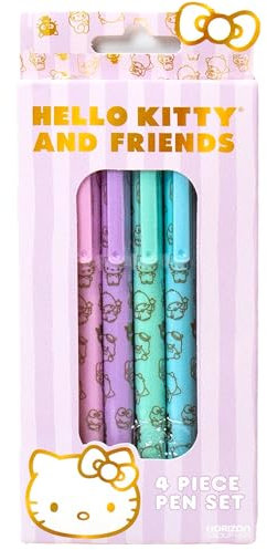 Hello Kitty & Friends 4-Piece Pen Set, My Melody, Kuromi, School and Office Supplies, Stationery
