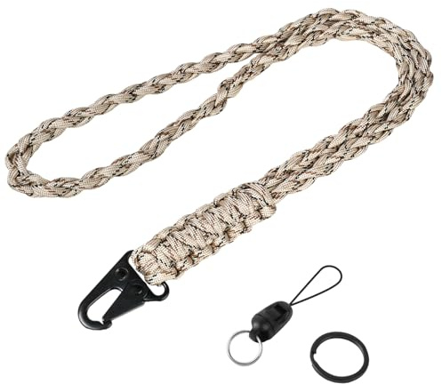 Vicloon Lanyard Neck Strap, Paracord Lanyard with Metal Key Rings and Phone Ring Strap for ID Badge Holder Keys Phone (Brown)