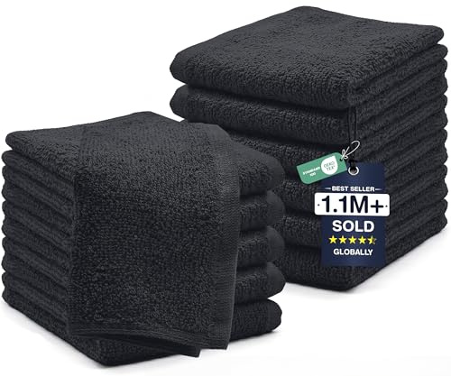 DAN RIVER 12 Pack Wash Cloths for Showering [12x12] - 100% Cotton Washcloths Premium Quality Flannel Face Cloths for Bathroom, Highly Absorbent and Soft Feel Wash Clothes, Charcoal