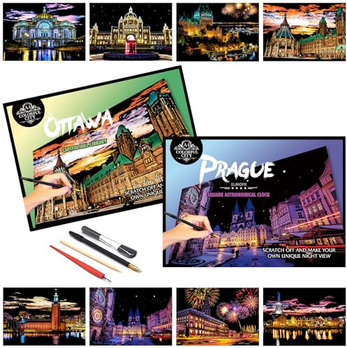 Scratch Painting Kits for Adults,Scratch Art Scratchboard,Family Creative DIY Painting Papers,8 Sheets with 4 Tools by Iskueal(Prague/Ottawa)
