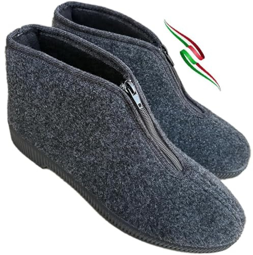 Pantofola uomo invernale cerniera frontale COMODOZIP Interno caldo, suola antiscivolo per casa anziani made in italy (grigio, 43, Sistema Taglie Calzature EU, Adulto, Uomo, Numero, Media, 43)